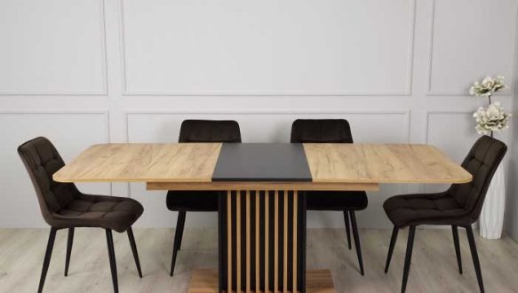 Стіл обеденный раскладной TREND D-C MAX Интарсио Дуб Крафт Золотой/Черный 160/210 см 0