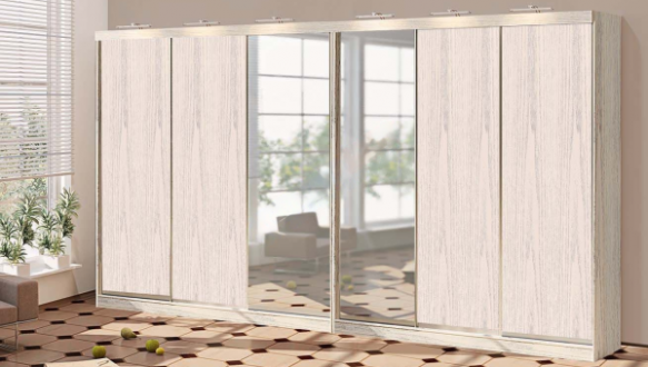 Шкаф-купе с зеркалом Комфорт мебель дуб беленый 6 дверный 540 см