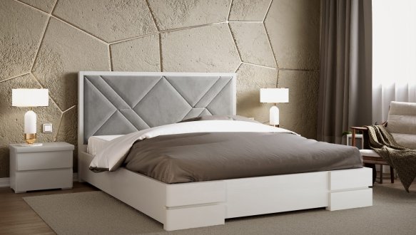 Кровать деревянная с мягкой вставкой ArborDrev Лоренс с подьемным механизмом и нишей для белья Сосна / Бук 7