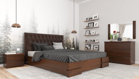 Ліжко дерев'яне ArborDrev Камелія ромб з підйомним механізмом та нішею для білизни Сосна / Бук