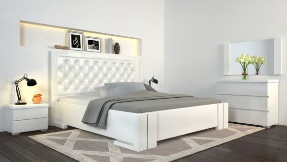 Ліжко дерев'яне з м'якою вставкою ArborDrev Амбер Білий Сосна / Бук 2