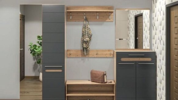 Модульная прихожая Мир Мебели Бьянко Дуб артизан / Графит