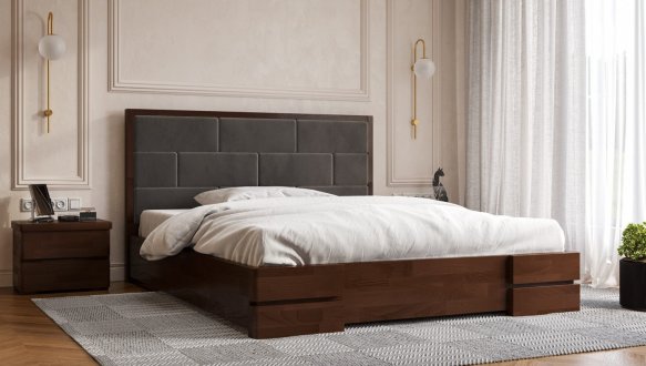 Ліжко дерев'яне з м'якою вставкою ArborDrev Тоскана з підйомним механізмом та нішею для білизни Сосна / Бук 4