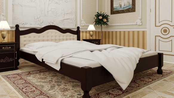 Кровать двуспальная деревянная с мягкой спинкой ЧДК Магнолия масив Вільха 