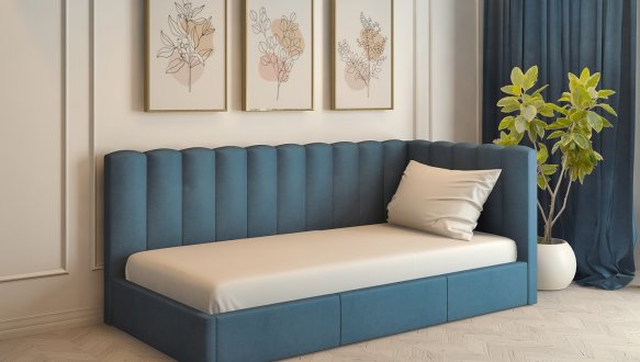 Ліжко м'яке двоспальне Лев Скандинавія з підйомним механізмом та нішею для білизни 8