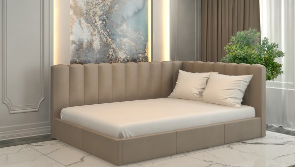 Ліжко м'яке двоспальне Лев Скандинавія з підйомним механізмом та нішею для білизни