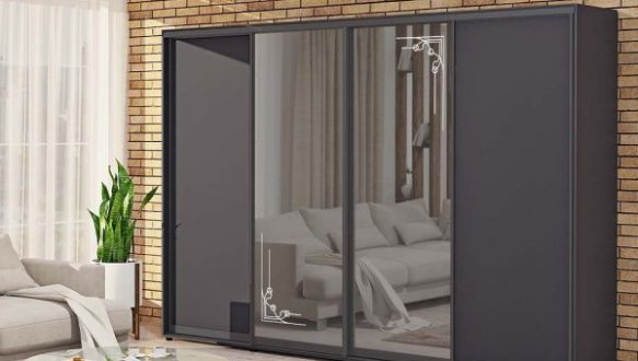 Шкаф-купе с зеркалом Комфорт мебель бронза графит 4 дверный 400 см