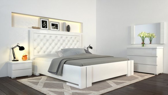 Ліжко дерев'яне з м'якою вставкою ArborDrev Амбер Білий Сосна / Бук