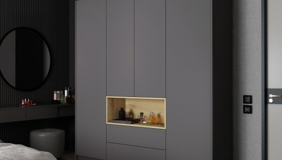 Шкаф для одежды с нишею Дорос Дейл 4 дверная с 2-мя ящиками графит 206 см 0