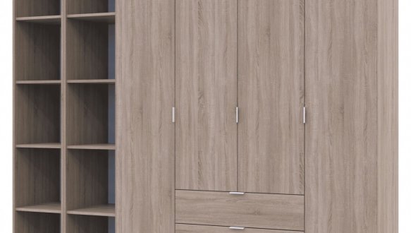 Шкаф Дорос Гелар дуб сонома с 2 Этажерками 4-х дверный 231,4 см 2