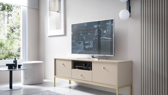 Тумба под ТВ Mono/Моно RTV154 Бежевый, золотые ножки,Perfect Home Ширина 154 см