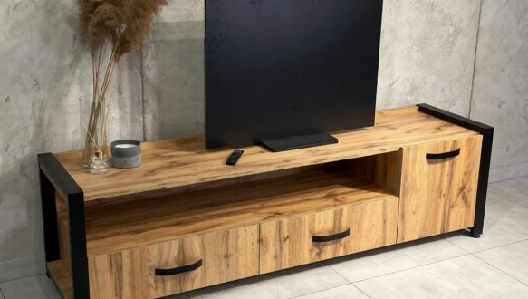 Тумба под ТВ LOFT Дуб Сонома / Чёрный мат MebliRoMax 0