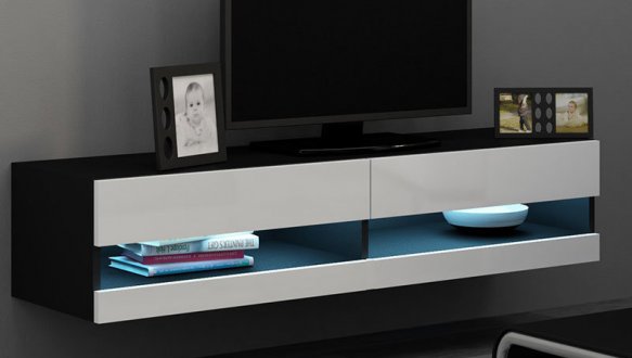 Тумба под ТВ Vigo / Виго RTV140 Чёрный мат/Белый глянец Cama Ширина 140 см