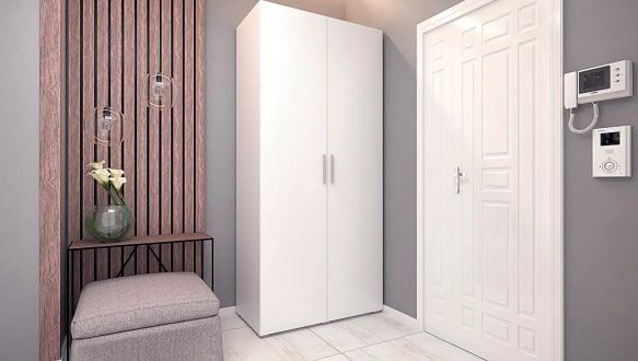 Шкаф Морели SТ 0009 2 дверный белый с трубой 100 см