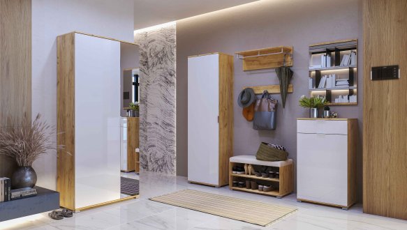Модульная прихожая Миромарк Асти Дуб крафт / Белый глянец