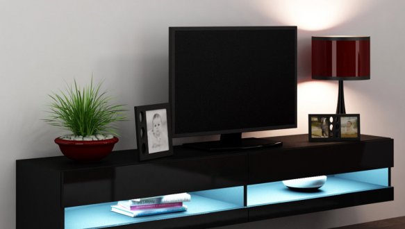 Тумба под ТВ Vigo / Виго RTV180 Чёрный/Чёрный глянец Cama Ширина 180 см