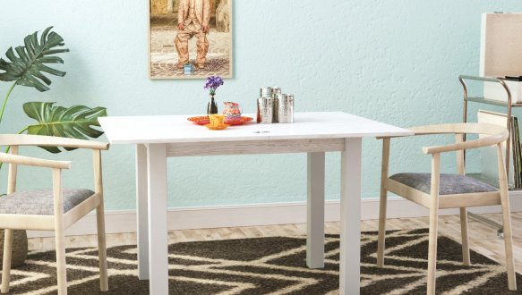 Стол-трансформер Dinner Glass Ателье светлый/Белые ноги/Жемчужина белая стекло