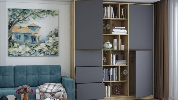 Шафа Дорос Морган дуб сонома/графіт 3 дверна з 2-ма шухлядами 180 см 4