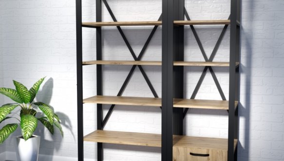 Стеллаж LOFT 900 Дуб Сонома / Чёрный мат MebliRoMax 4