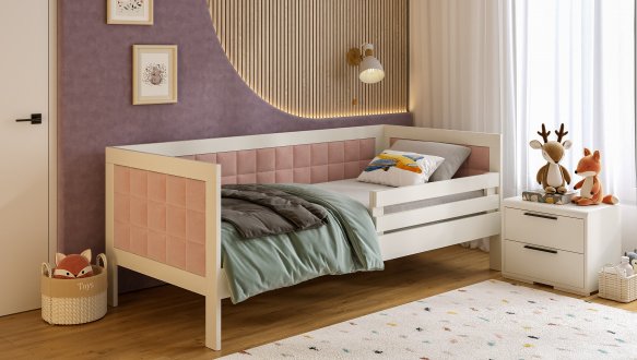 Дитяче ліжко дерев'яне з м'якою вставкою DrevKO Амелія Емаль