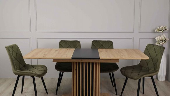 Стол Cassandra Интарсио Дуб Артизан/Чорний Раскладной 140/180 см 1