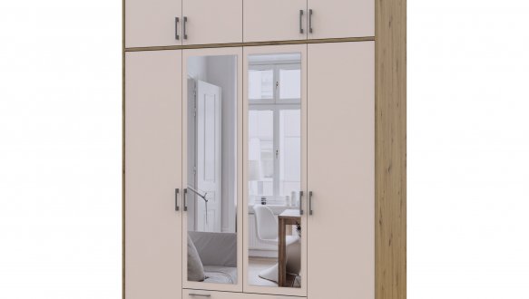 Шкаф для одежды Дорос Ронди кашемир с высокой антресолей и зеркалом 4-дверный 160 см