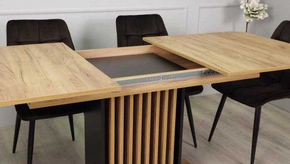 Стіл обеденный раскладной TREND D-C MAX Интарсио Дуб Крафт Золотой/Черный 160/210 см 5