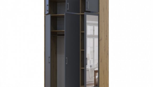 Шкаф для одежды Дорос Ронди графит с высокой антресолей и зеркалом 3 дверный 121 см 0