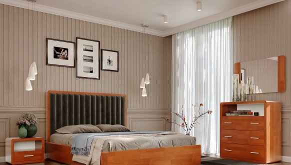 Кровать деревянная с мягкой вставкой ArborDrev Глория Сосна / Бук