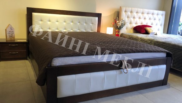 Кровать двуспальная деревянная Явито Енигма с подьемным механизмом и нишей для белья Массив Ольха / Ясень / Дуб 