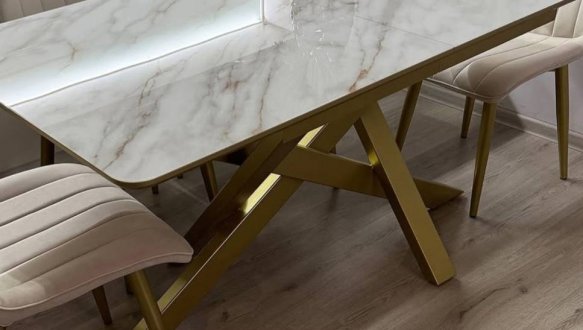 Стол кухонный раскладной золотые ножки Джем Lars / Ларс 150-190 см