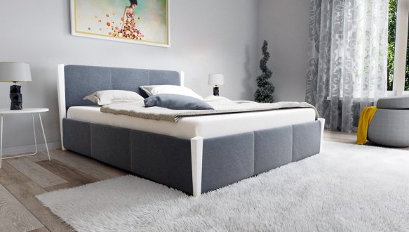 Кровать двуспальная деревянная с мягкими вставками и подьемным механизмом с нишей для белья ЧДК Сеул Щит Ольха