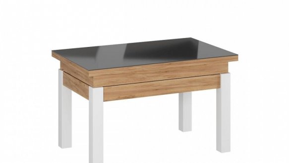 Стол-трансформер B-Fly Glass Art In Head Дуб крафт золотой/Белые ноги/Графитовое стекло 3