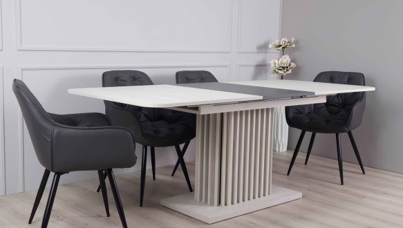 Стол Cassandra MAX Интарсио Шелковый Камень/Антрацит Раскладной 160 см 0