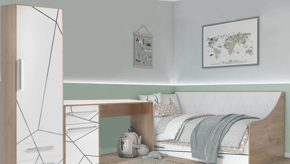 Модульная детская Toni/Тони Світ Меблів Дуб Артизан/Нимфея Альба с шелкографией и лаком