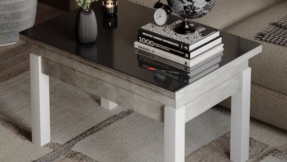 Стол-трансформер B-Fly Glass Art In Head Ателье светлый/Белые ноги/Графитовое стекло