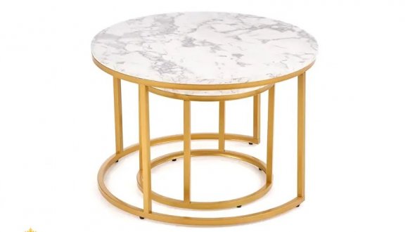 Стол журнальный Paola белый мармур/золотой 3