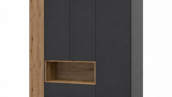 Шкаф Дорос Дейл трёхдверный с нишей и этажеркой Антрацит/Дуб Эвок 178 см
