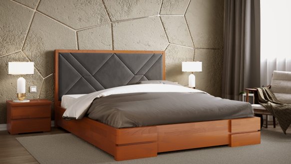 Ліжко дерев'яне з м'якою вставкою ArborDrev Лоренс Сосна / Бук 3