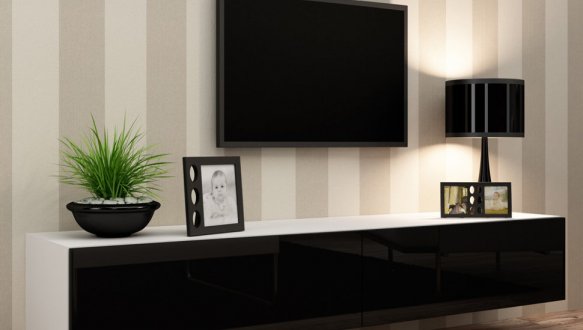 Тумба под ТВ Vigo/Виго RTV180 Белый мат/Черный глянец Cama Ширина 180 см