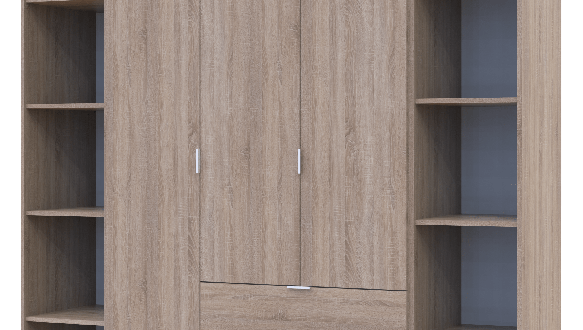 Шкаф Дорос Гелар дуб сонома с 2 Этажерками 3-х дверный 192,6 см