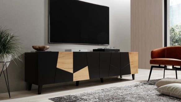 Тумба под ТВ Etna/Этна RTV200 4D Черный/Дуб вотан Cama Ширина 200 см 2