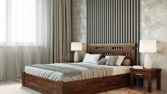 Кровать деревянная Лев Зевс с подьемным механизмом и нишей для белья массив Бук 2