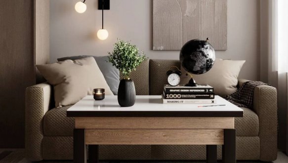 Стол-трансформер B-Fly Glass Art In Head Дуб Экспрессив песочный/Венге ноги/Белое стекло 7