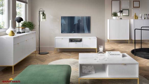 Тумба под ТВ Nova/Нова RTV154 Белый золотые ножки Perfect Home Ширина 154 см 5