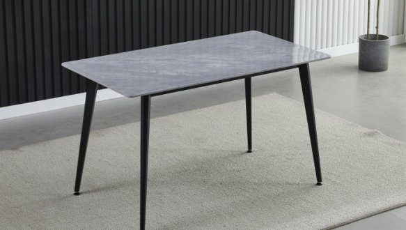 Стіл обідній SABA CERAMIC Інтарсіо сірий глянець / чорний каркас Нерозкладний 130 см