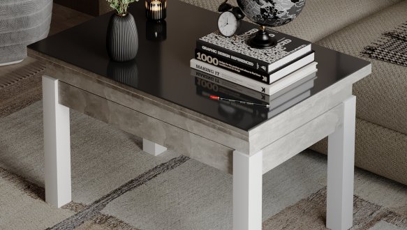 Стол-трансформер B-Fly Glass Ателье светлый/Белые ноги/Графитовое стекло