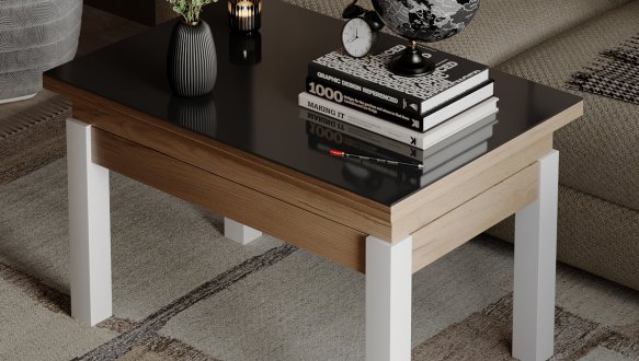 Стол-трансформер B-Fly Glass Дуб крафт золотой/Белые ноги/Графитовое стекло