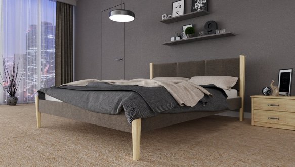 Ліжко двоспальне дерев'яне з м'якою вставкою ЧДК Сеул масив Вільха 4