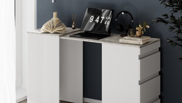Стол письменный с комодом Art in Head Molli / Молли Белый бриллиант / Ателье светлый